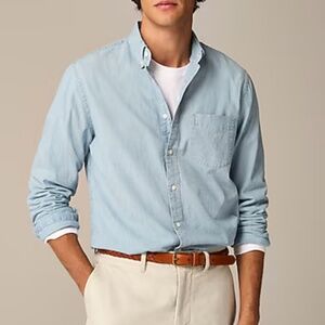 J.Crew Mens Slim Cotton Chambray Shirt Light Blue Size M
